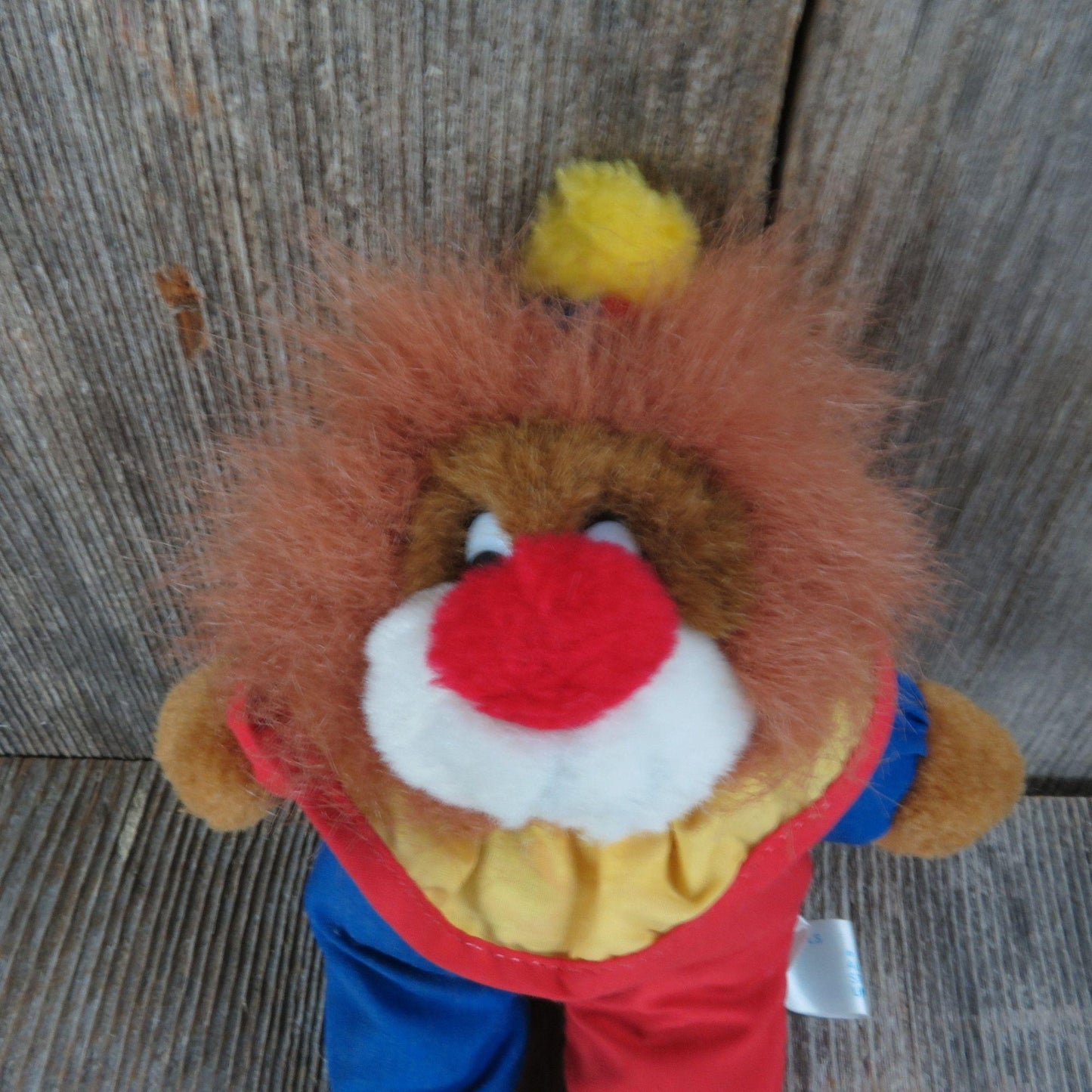 Vintage Lion Clown Plush Red Blue Yellow Fabric Body HugFun Stuffed Animal