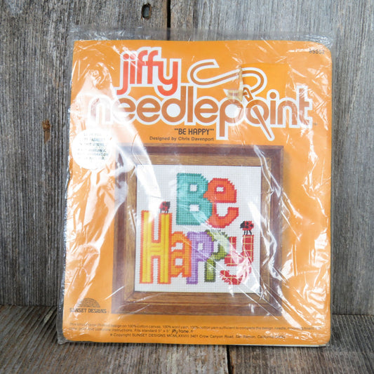 Be Happy Needlepoint Kit Jiffy Canvas Sunset Designs Wall Hanging