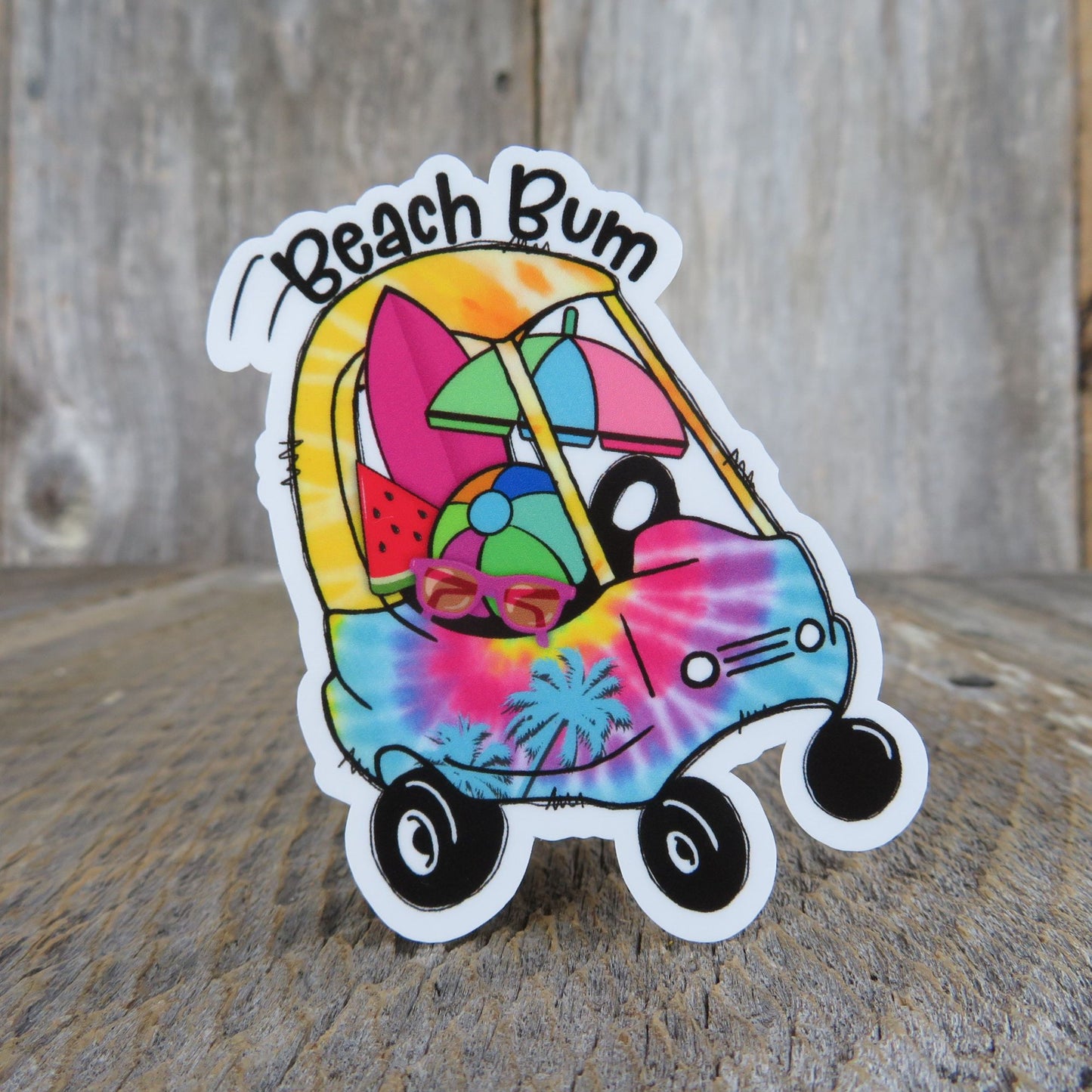 Beach Bum Little Toy Car Sticker Tie Dye Full Color Funny Kids Summer Water Bottle