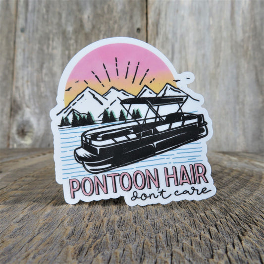 Pontoon Hair Don't Care Sticker Waterproof Lake Lover Sticker Messy Bun Mountains Woods Camping Outdoors Retro Colors
