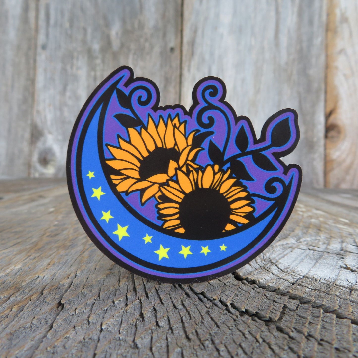 Sunflower Moon Sticker Waterproof Art Blue Moon and Stars Flower Lovers