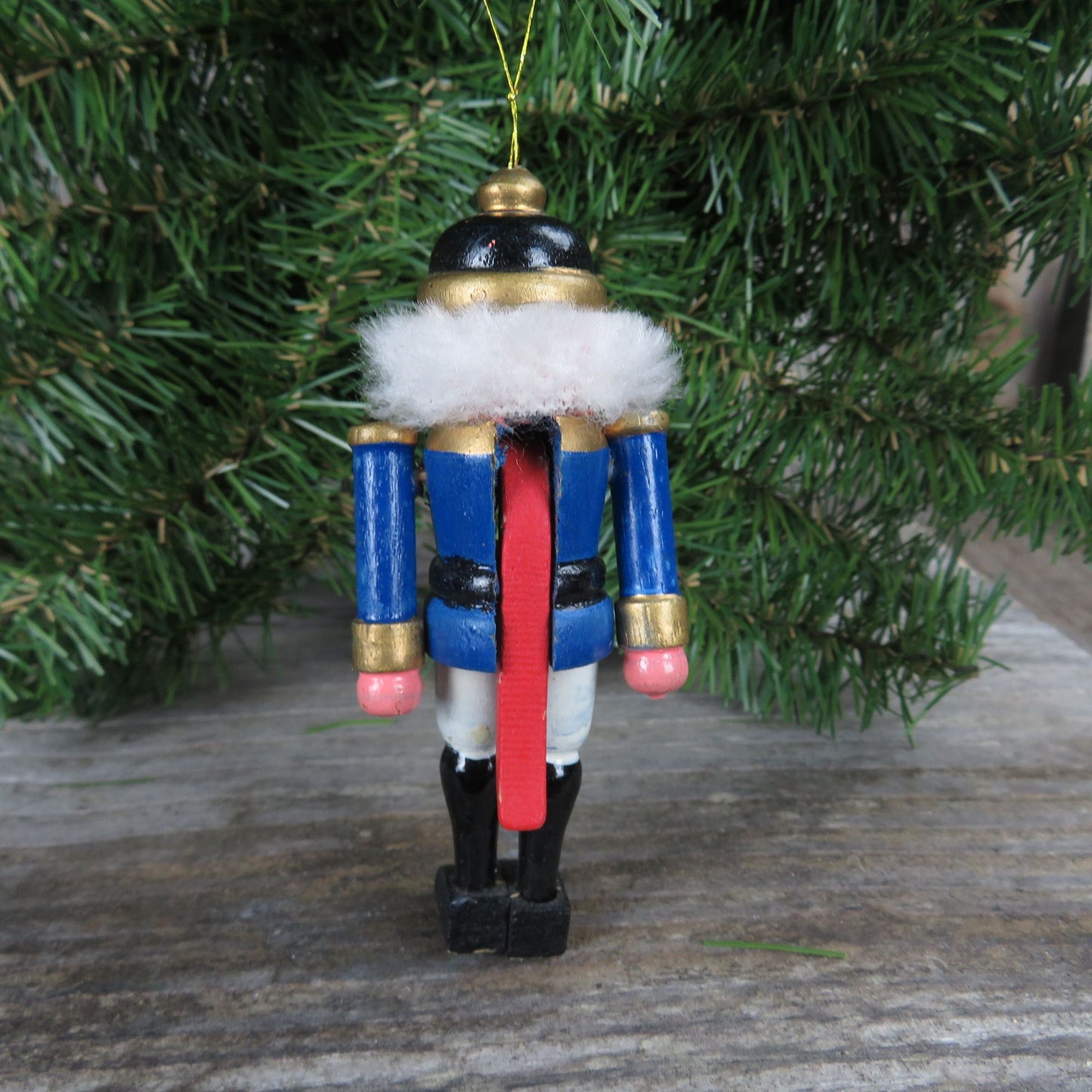 Vintage Blue Nutcracker Wood Ornament  Mustache  Solider Wooden Christmas