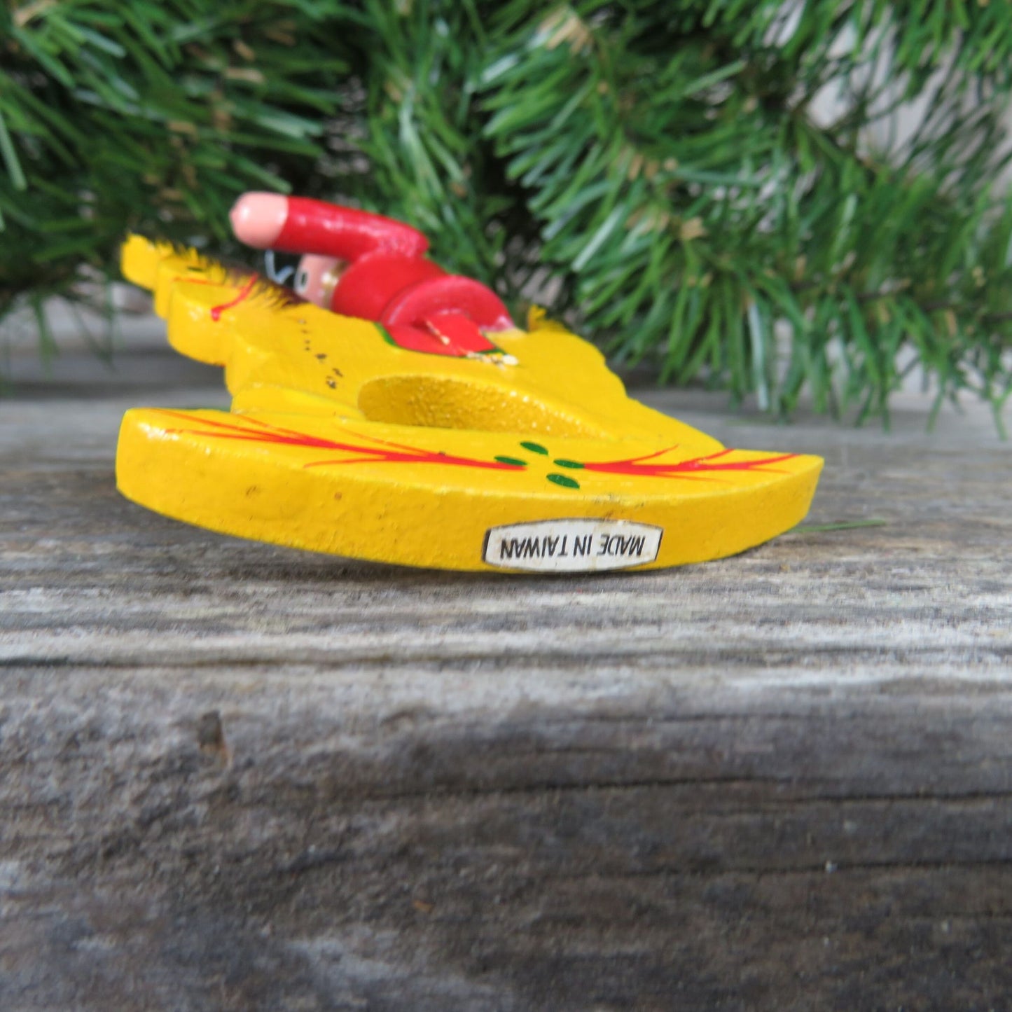Vintage Soldier on Wooden Rocking Horse Ornament Yellow Toy Pony Red