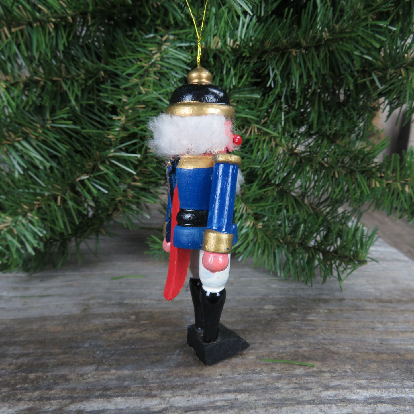 Vintage Blue Nutcracker Wood Ornament  Mustache  Solider Wooden Christmas