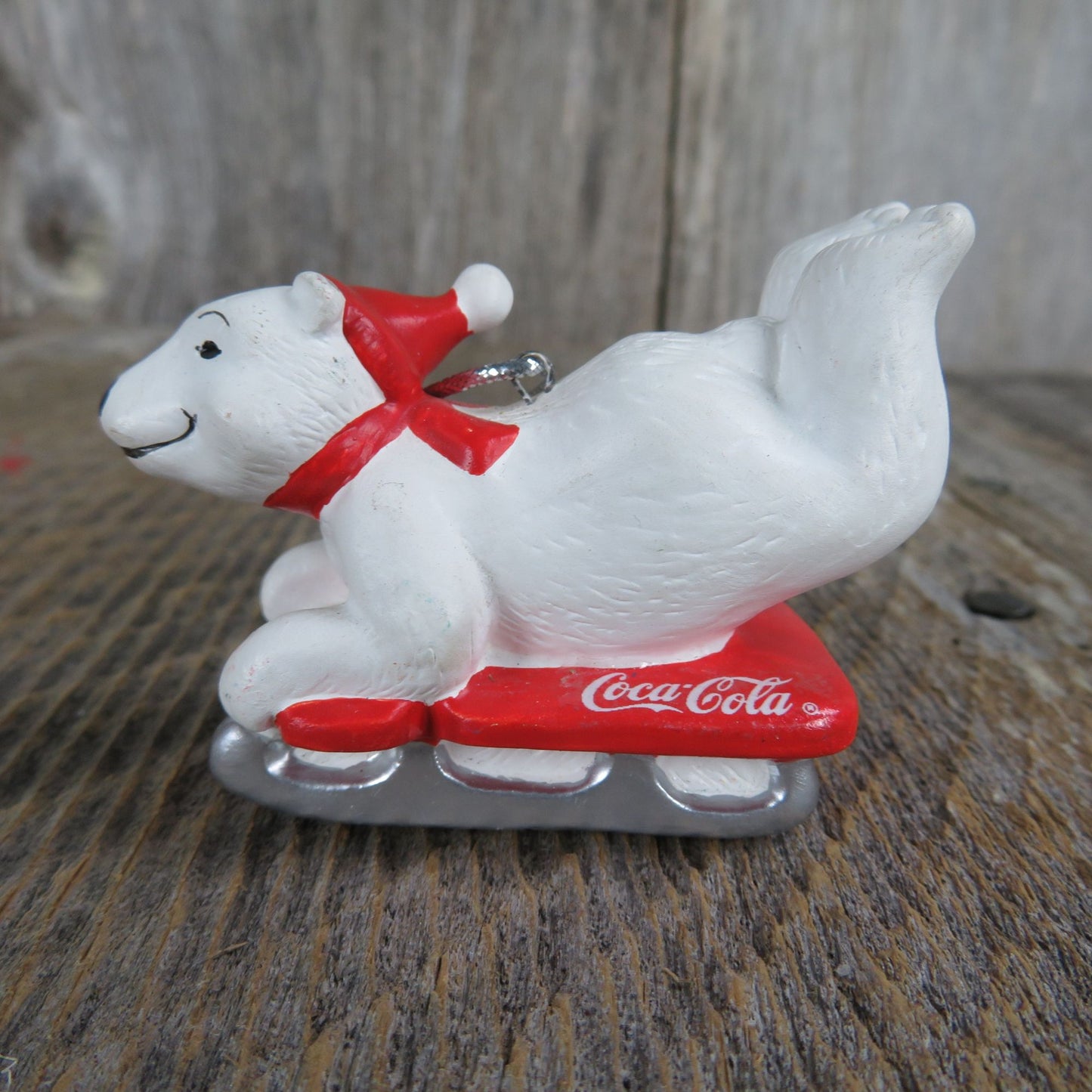 Vintage Polar Bear Sledding Ornament Coca Cola Christmas 1995Coke Soda Promo Advertising