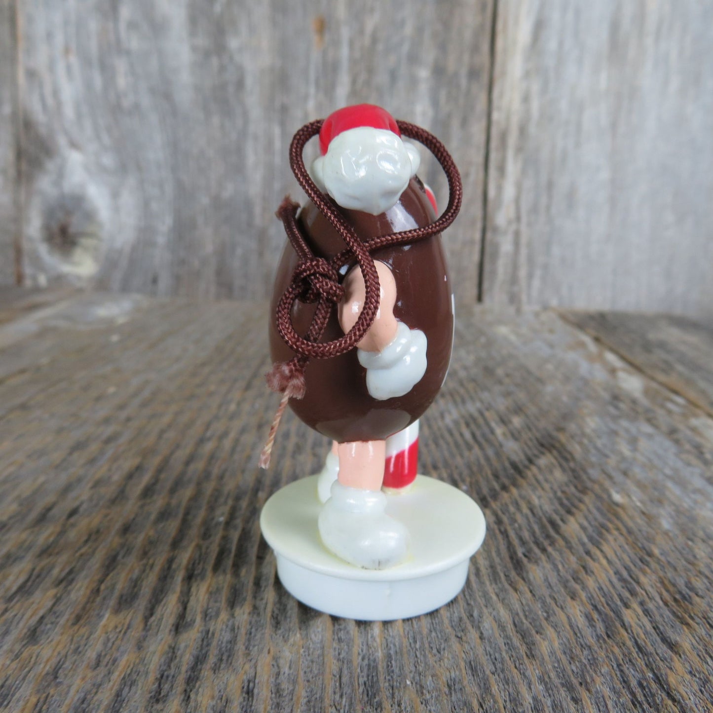 Vintage Brown M&M Ornament Santa Hat Candy Cane Candy Tube Topper Figure Christmas 1992 Mars