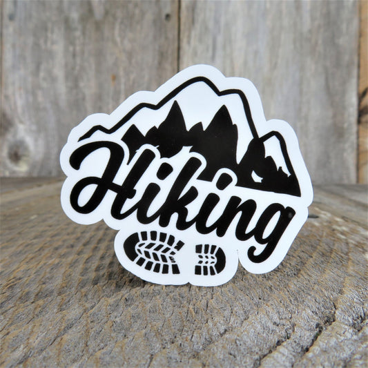 Hiking Sticker Waterproof Black and White Boot Print Mountain Outdoors Nature Water Bottle Laptop Sticker