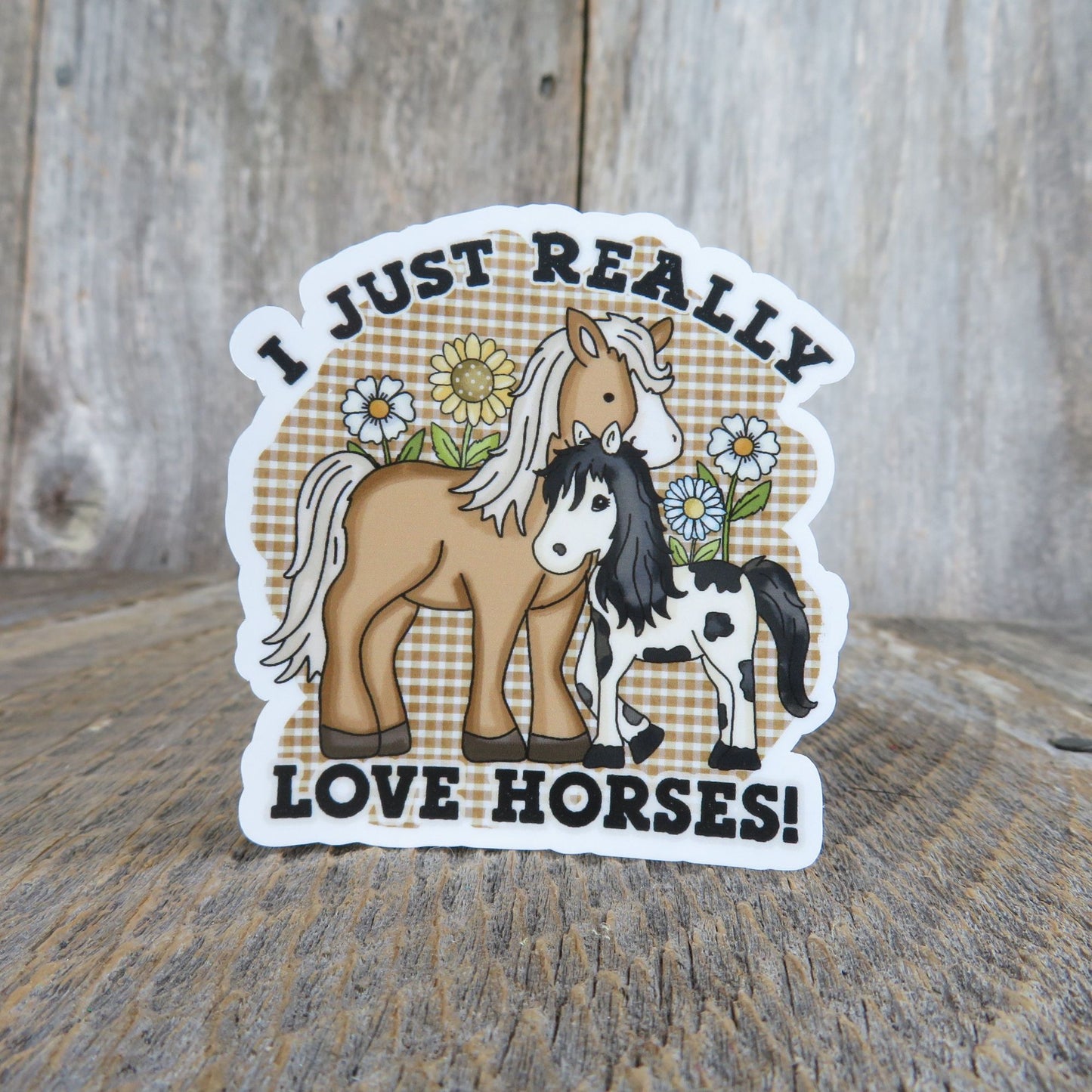 I Just Really Love Horses Sticker Waterproof Full Color Gingham Equestrian Horse Riding