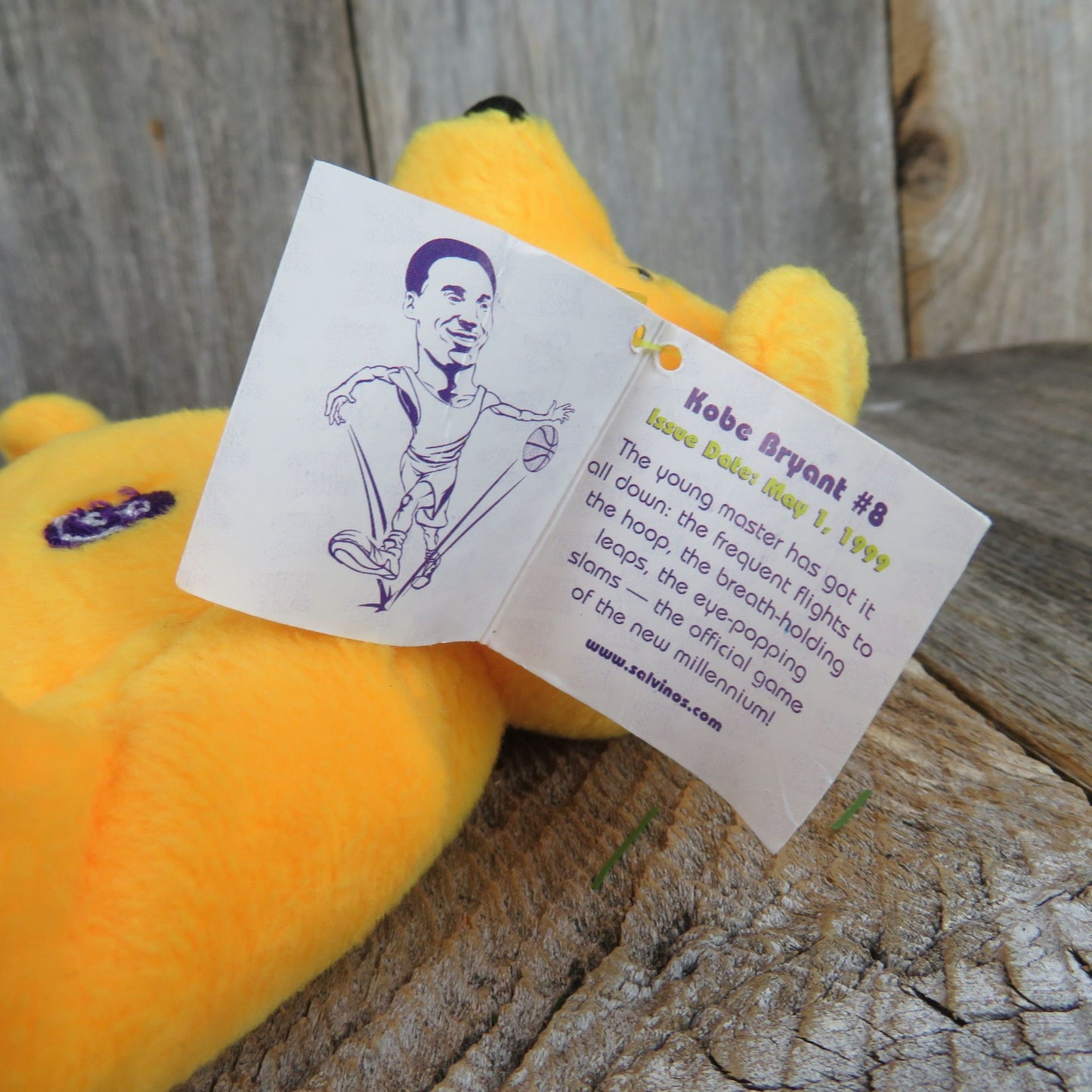 Vintage Kobe Bryant Bear Plush Yellow LA Lakers Basketball Beanie Stuffed Animal Salvino's 1999