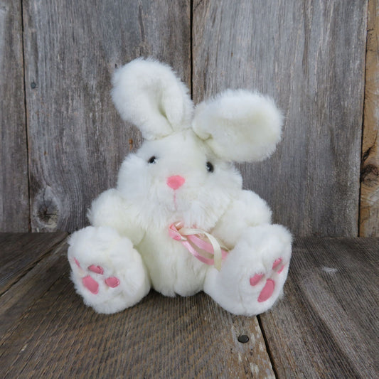White Bunny Plush Rabbit Pink Feet Flocked Nose Stuffed Animal Cuddle Wit Easter 1992