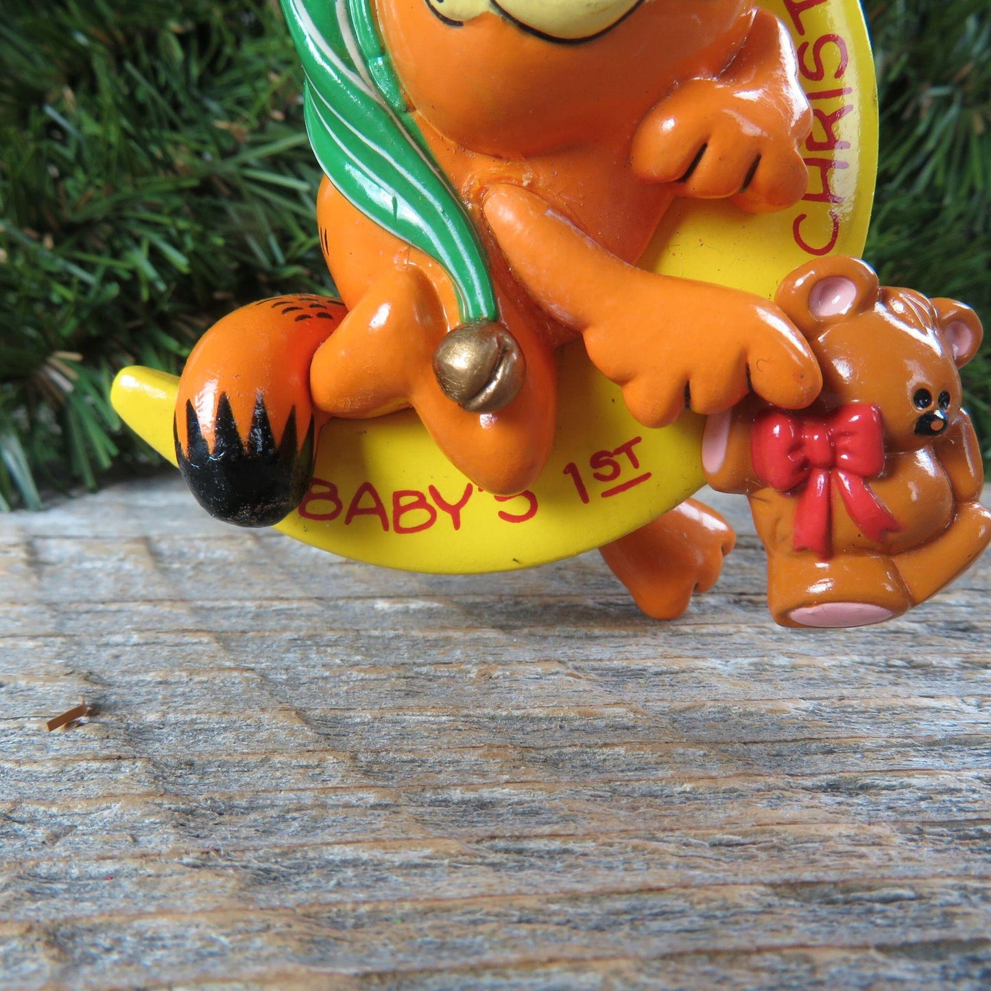Vintage Garfield Teddy Bear Moon Ornament Enesco Sweet Beams Baby's First Christmas 1978