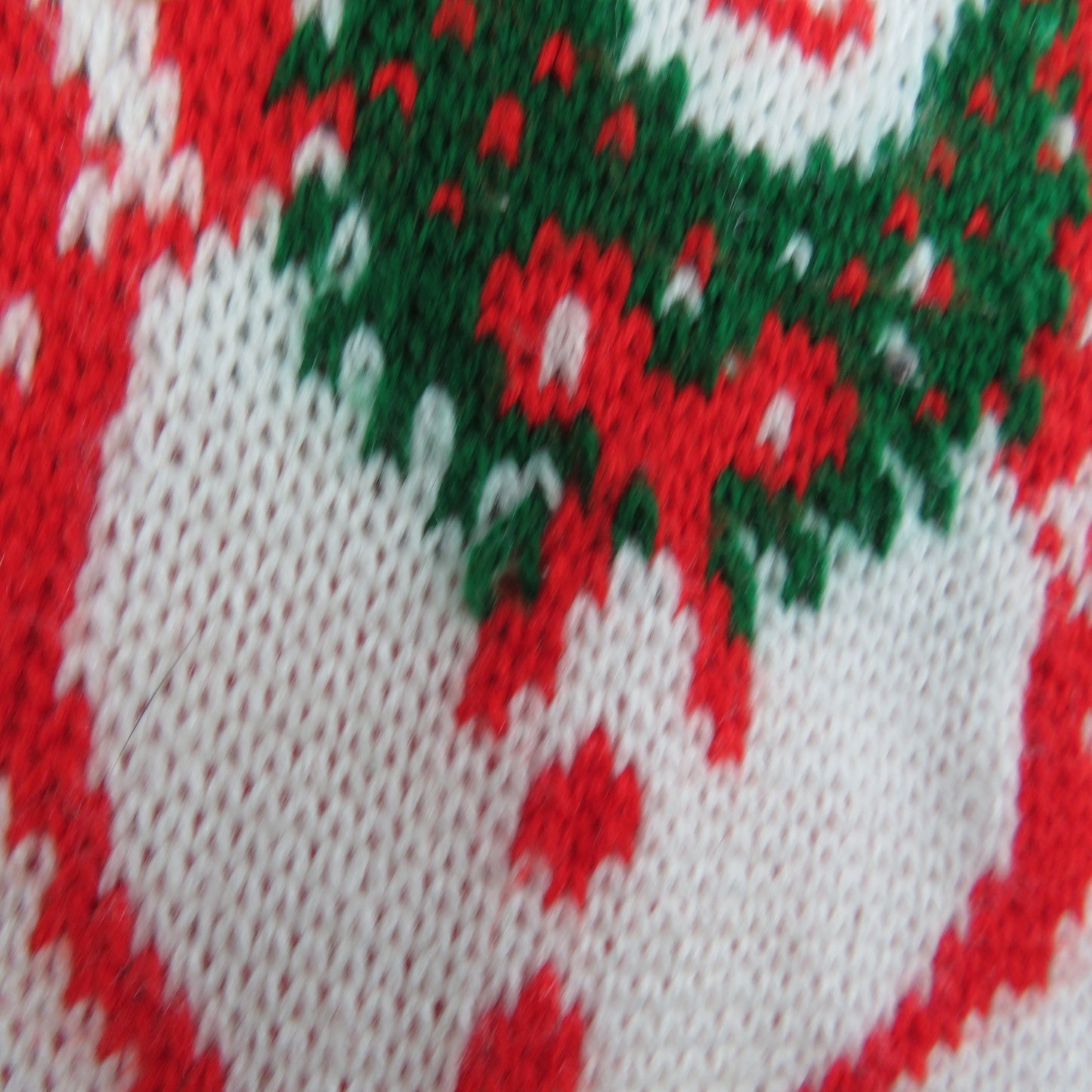 Vintage Knit Snowman Stocking Christmas Wreath Snow Green Red White Pom Pom