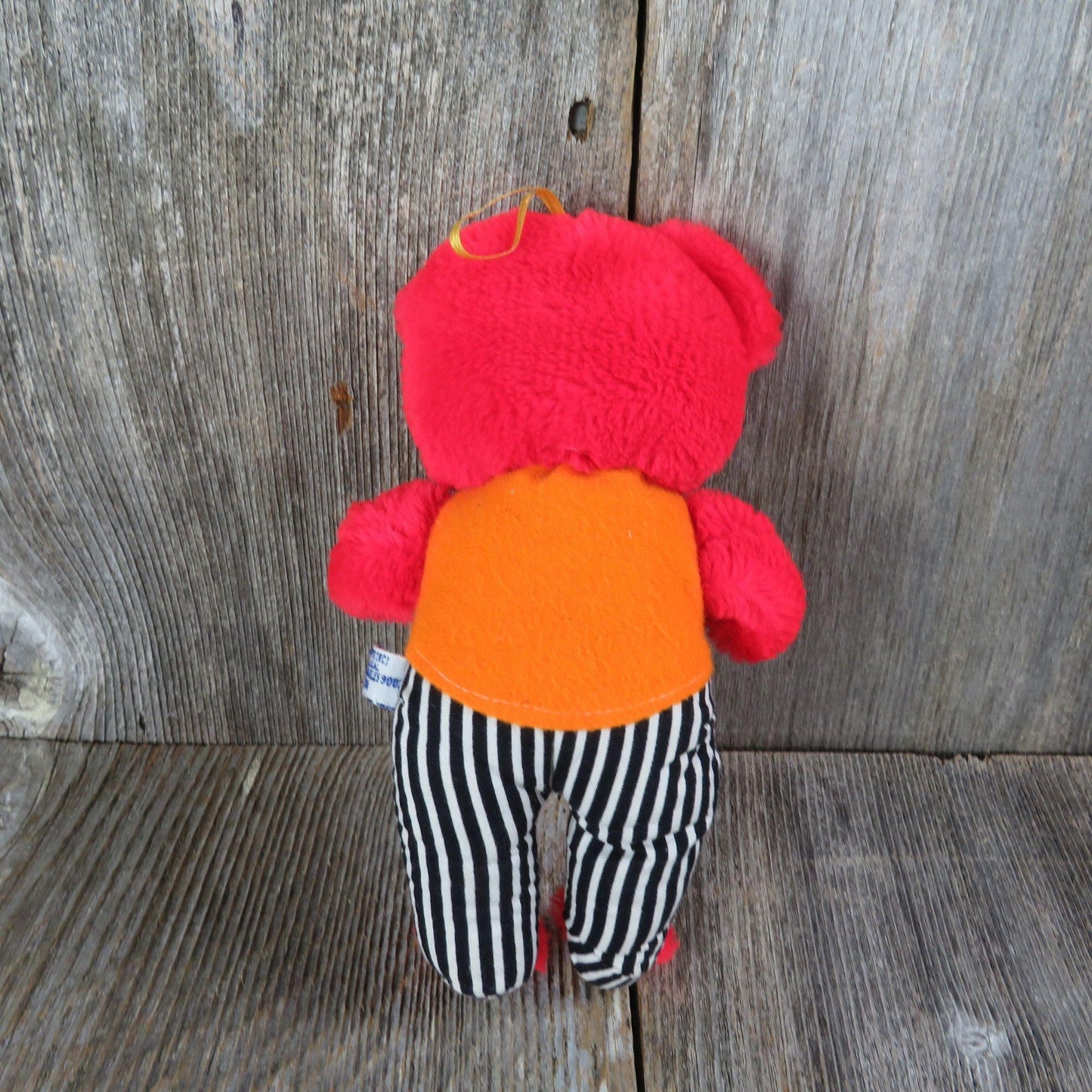 Vintage Red Teddy Bear Plush Orange Vest Striped Pants Striped Ears Bow Tie Fair Prize