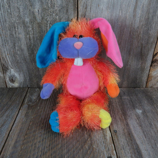 Vintage Bright Orange Bunny Plush Rabbit Blue Pink Purple Fuzzy Fluorescent Furry Friends
