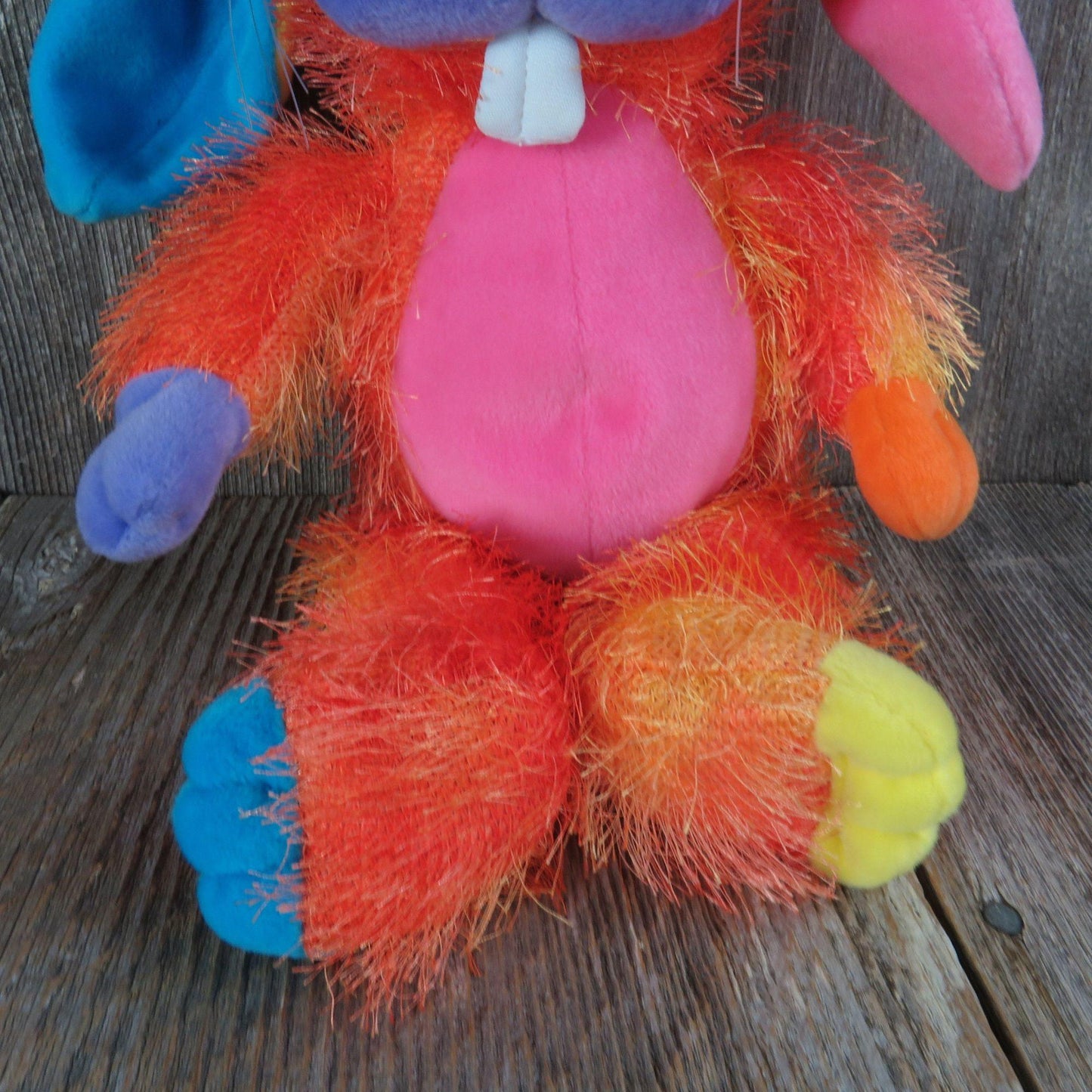 Vintage Bright Orange Bunny Plush Rabbit Blue Pink Purple Fuzzy Fluorescent Furry Friends