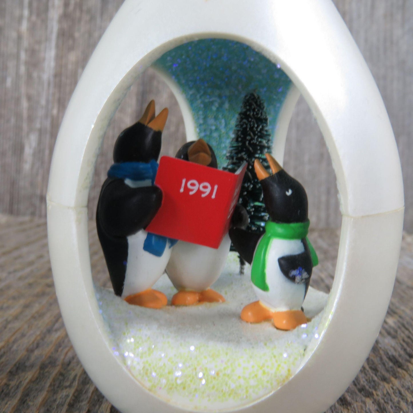 Vintage Penguin Carolers Ornament Winter Surprise Hallmark Christmas Egg Shaped 1991