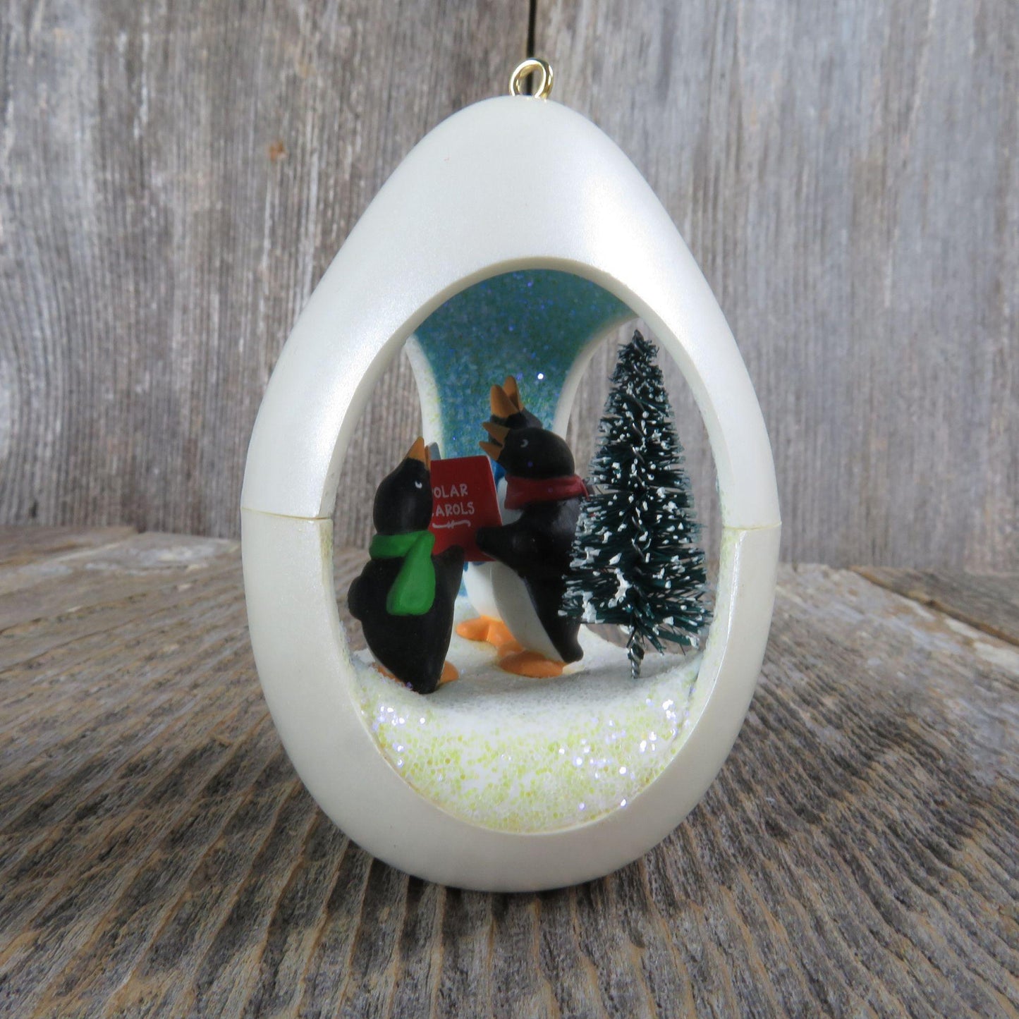 Vintage Penguin Carolers Ornament Winter Surprise Hallmark Christmas Egg Shaped 1991