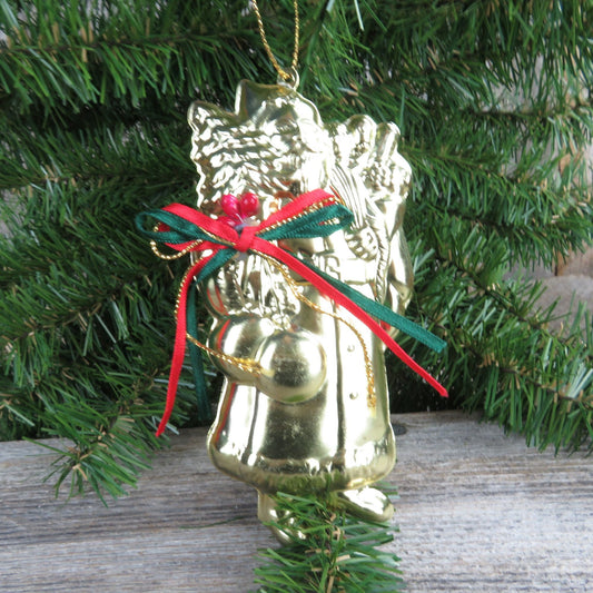 Vintage Woodland Santa Claus Metal Gold Colored Ornament Christmas Brass Taiwan - At Grandma's Table