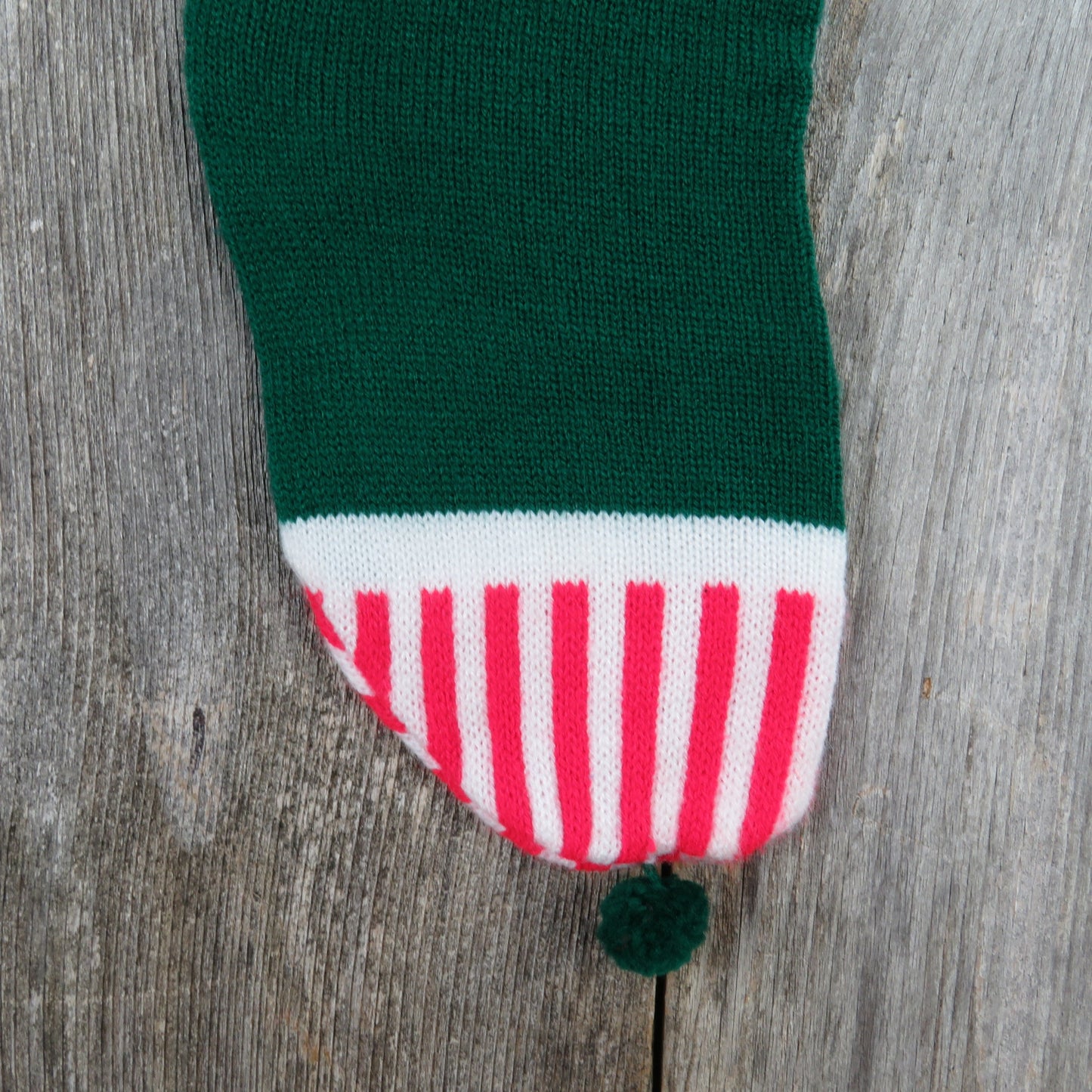 Vintage Knit Hi Gramps Grandpa Christmas Stocking Kurt Adler Red Green White Stripes Hearts Knitted 1980s