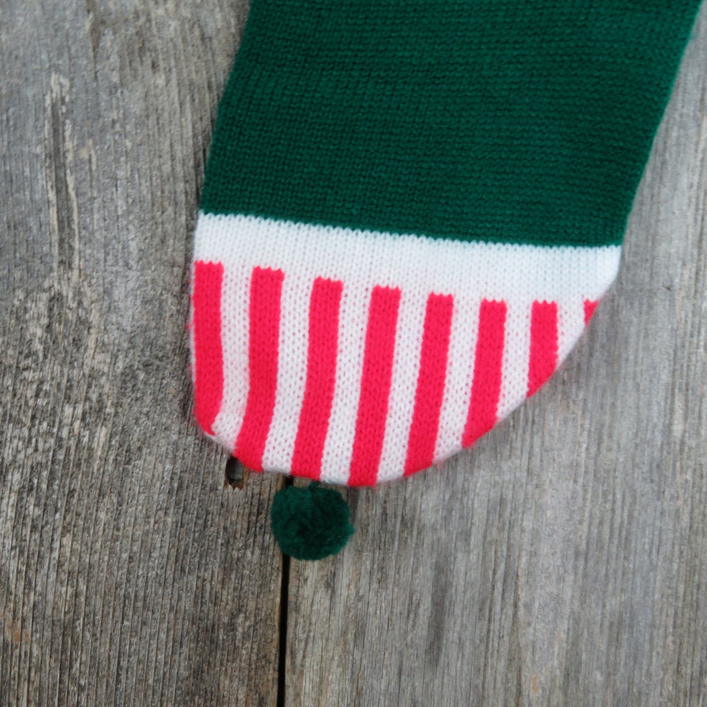 Vintage Knit Hi Gramps Grandpa Christmas Stocking Kurt Adler Red Green White Stripes Hearts Knitted 1980s