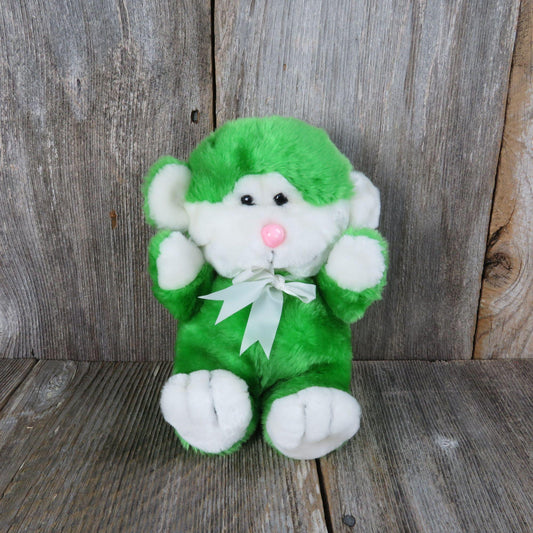 Vintage Monkey Plush Green White Face Pink Nose Stuffed Animal Novelty Toys 1987