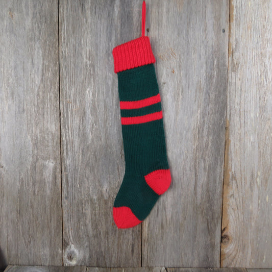 Vintage Striped Zipper Knit Christmas Stocking Green Red Knitted Department 56 1988