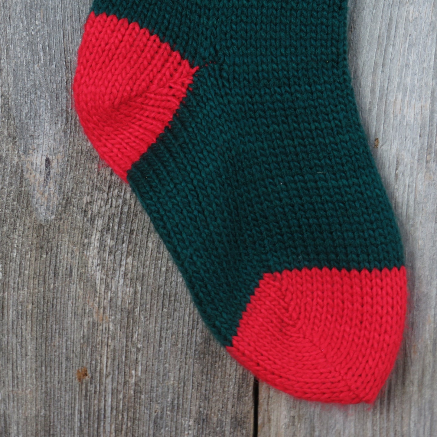 Vintage Striped Zipper Knit Christmas Stocking Green Red Knitted Department 56 1988