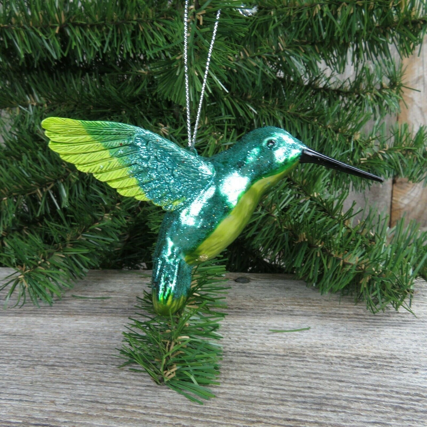 Hummingbird Glass Ornament Bird Christmas Green Blue Glitter