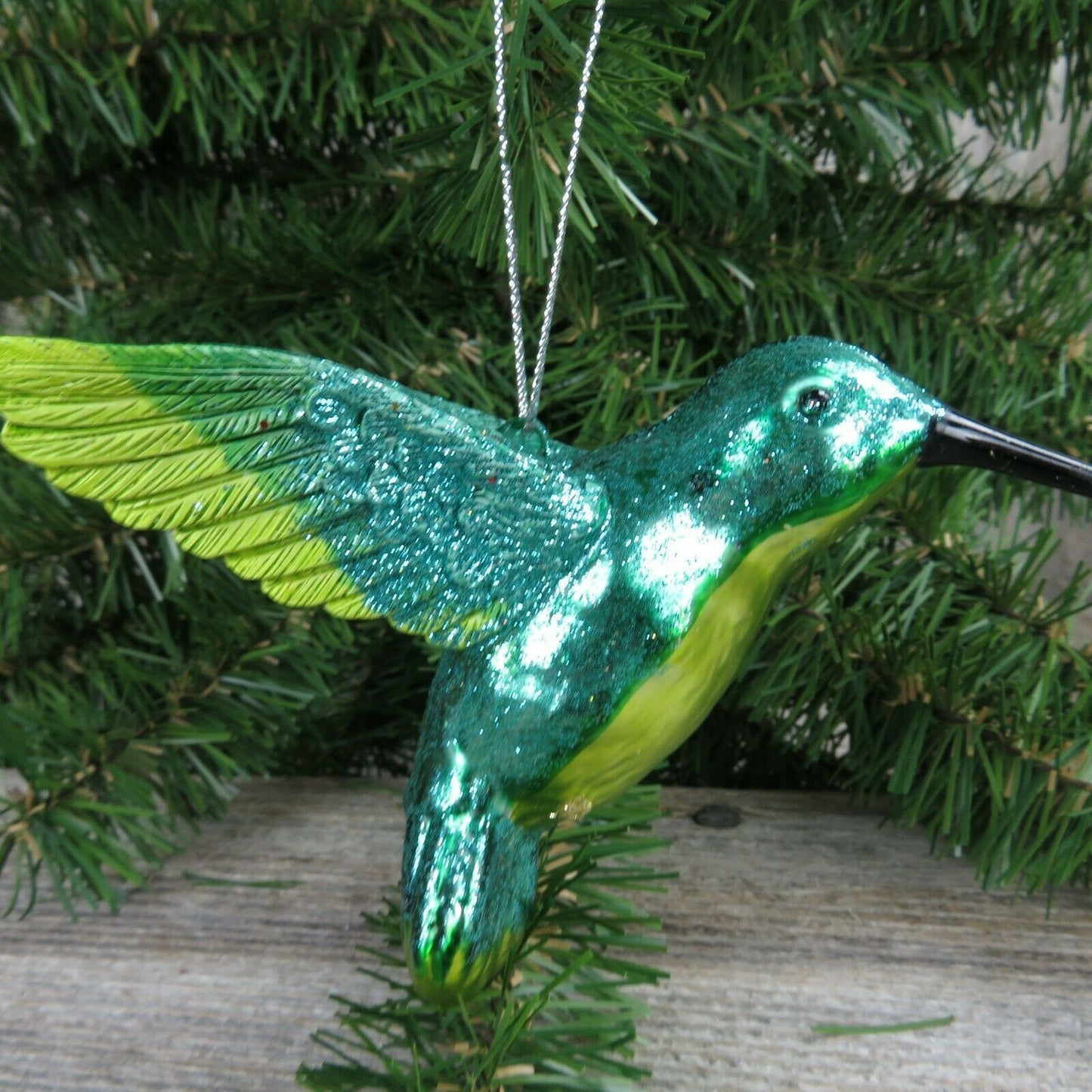 Hummingbird Glass Ornament Bird Christmas Green Blue Glitter