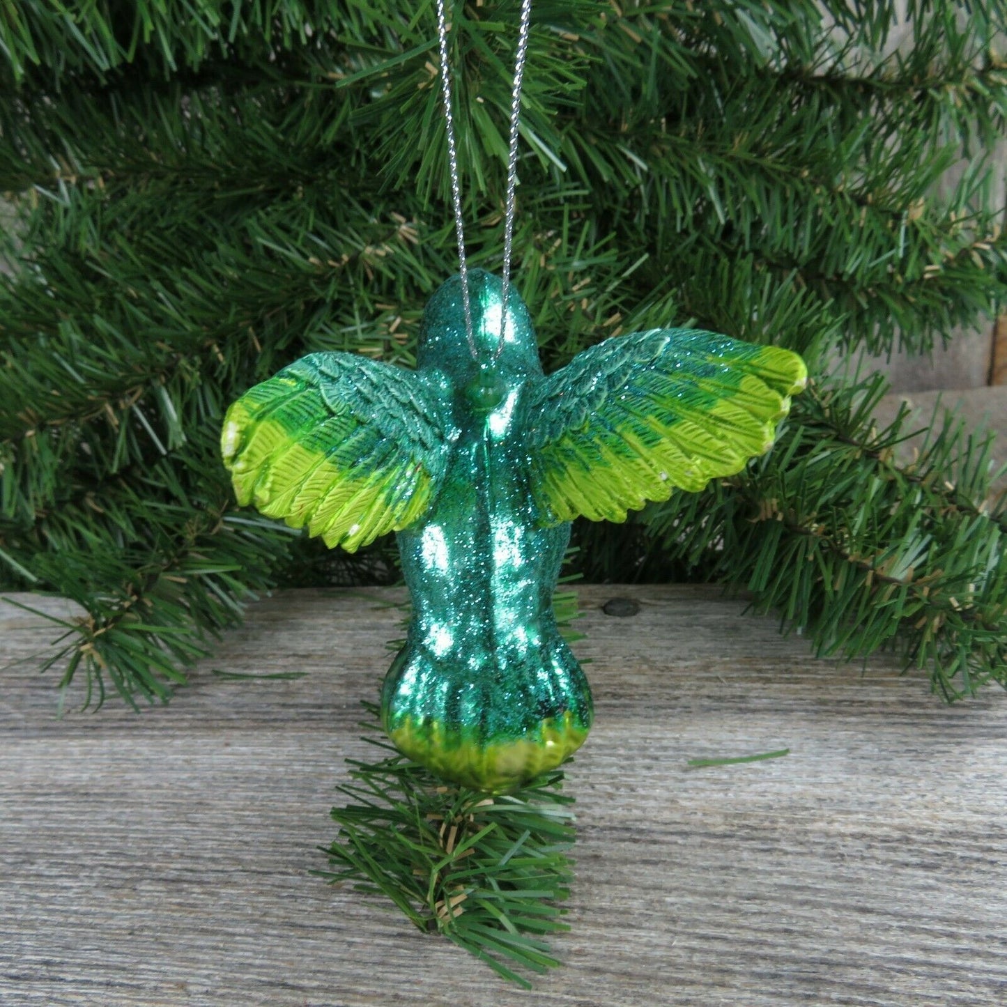 Hummingbird Glass Ornament Bird Christmas Green Blue Glitter