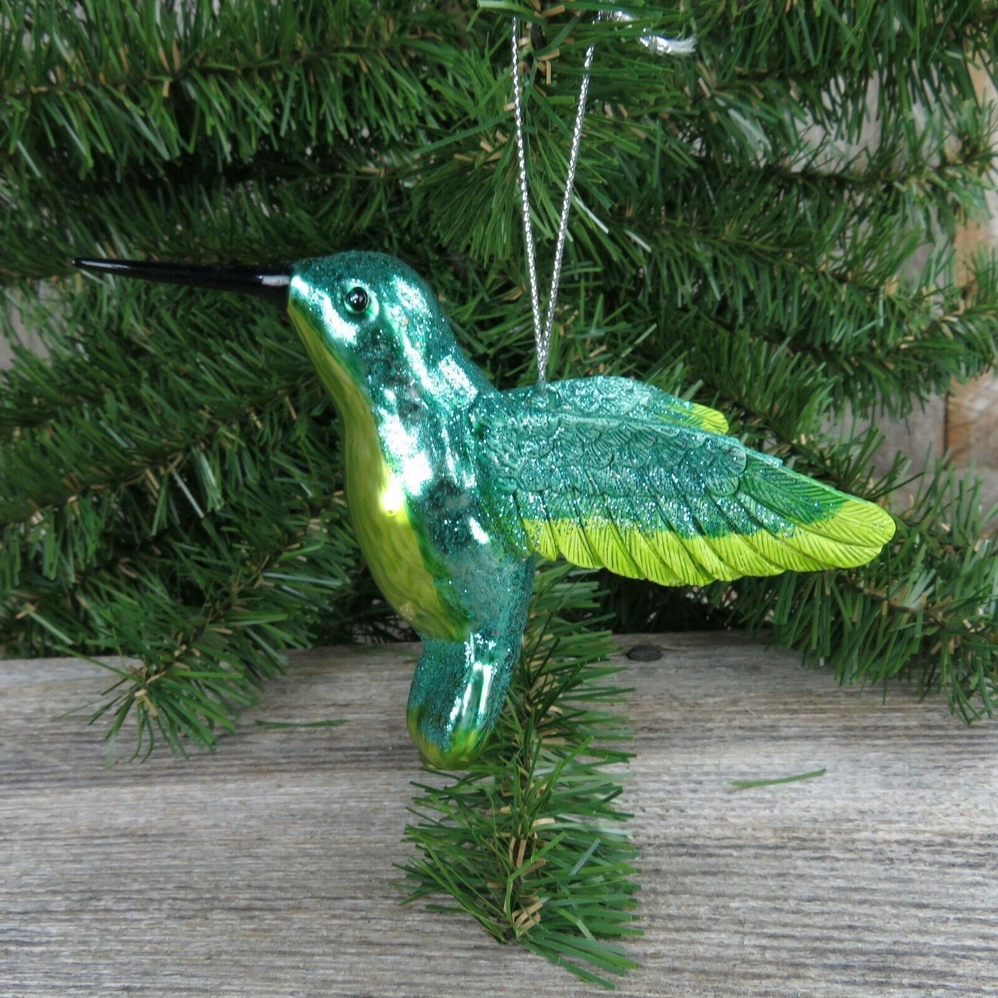 Hummingbird Glass Ornament Bird Christmas Green Blue Glitter