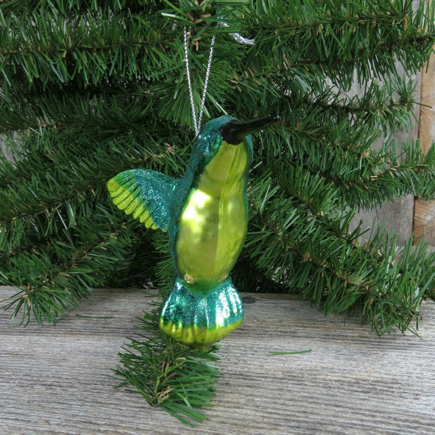 Hummingbird Glass Ornament Bird Christmas Green Blue Glitter