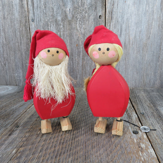 Vintage Wooden Santa and Mrs Claus Figurine Set Hemslojden Boras Gnome Primitive Wood Christmas Statues