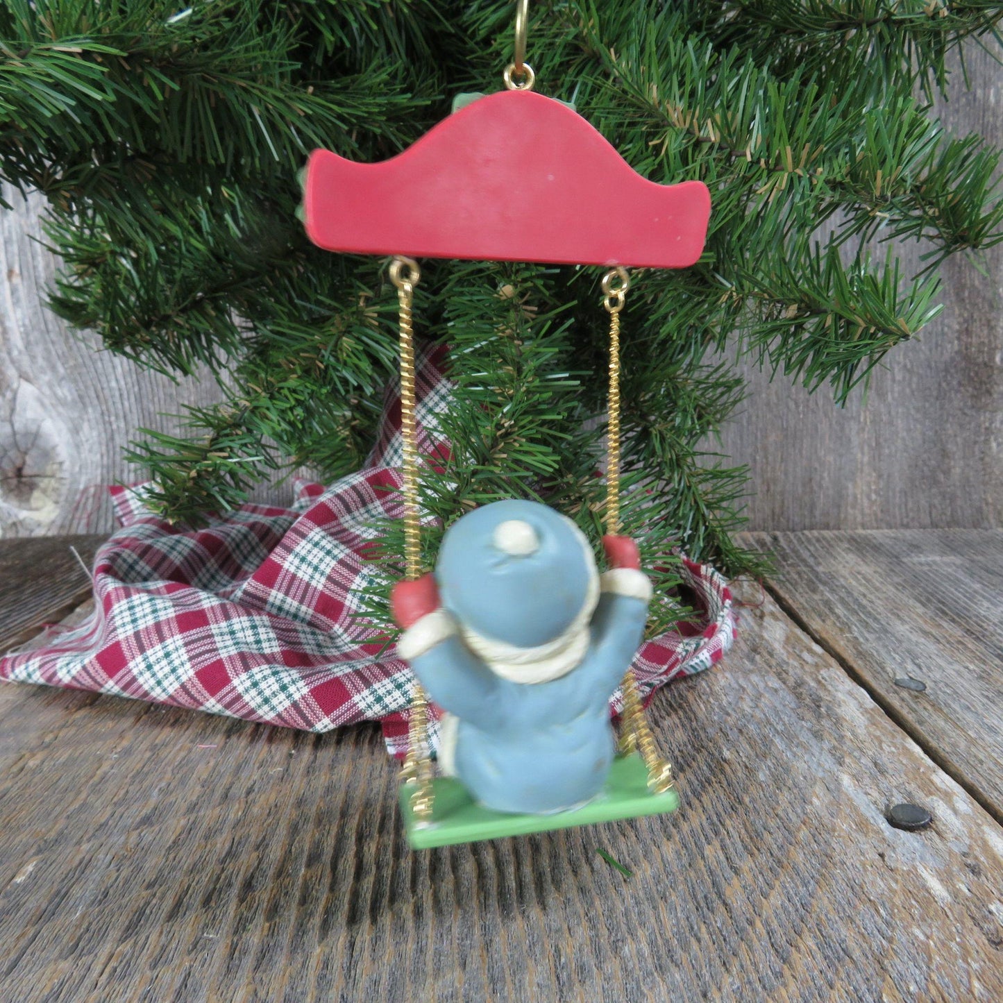 Vintage Boy in Blue Swinging Ornament I'se Swingin Winter Memories of Yesterday by Enesco 1989