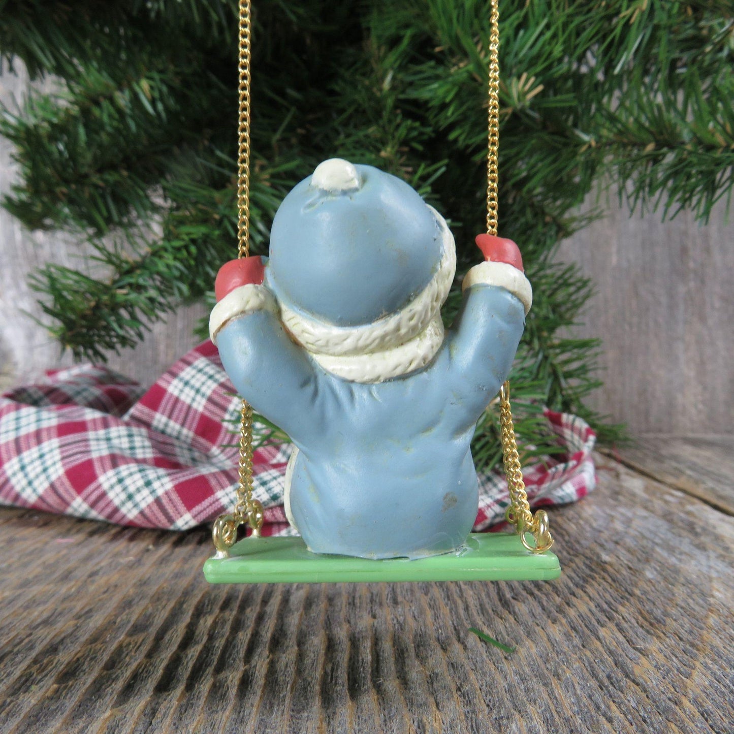 Vintage Boy in Blue Swinging Ornament I'se Swingin Winter Memories of Yesterday by Enesco 1989