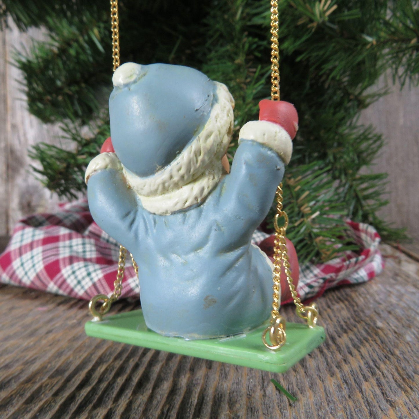 Vintage Boy in Blue Swinging Ornament I'se Swingin Winter Memories of Yesterday by Enesco 1989