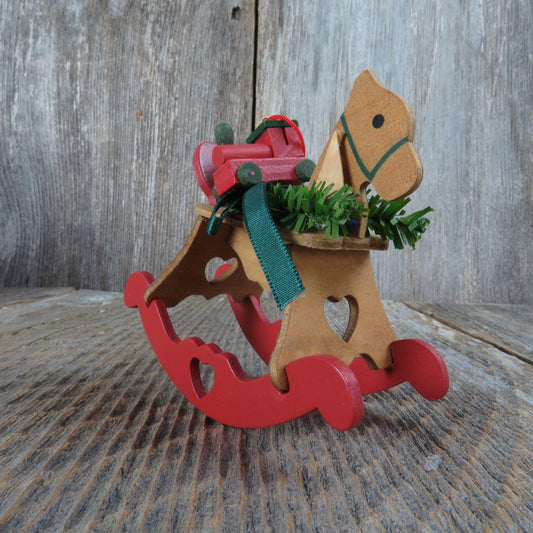 Vintage Wooden Rocking Horse Pony Ornament Wood Christmas Toy Train Rustic