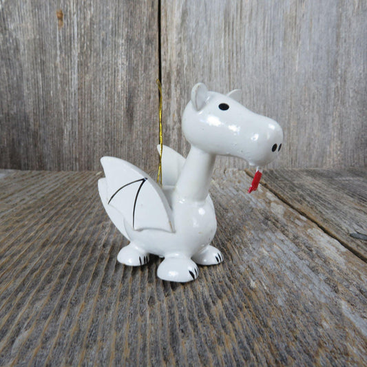 Vintage White Dragon Wooden Ornament Heart Wood Christmas