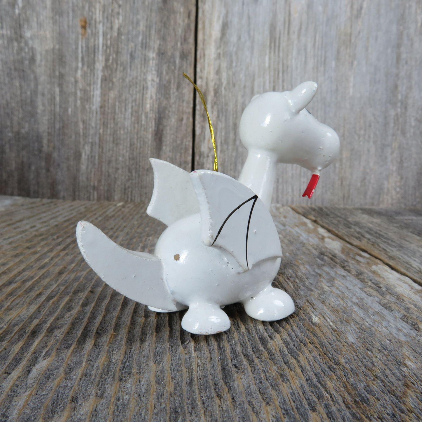 Vintage White Dragon Wooden Ornament Heart Wood Christmas