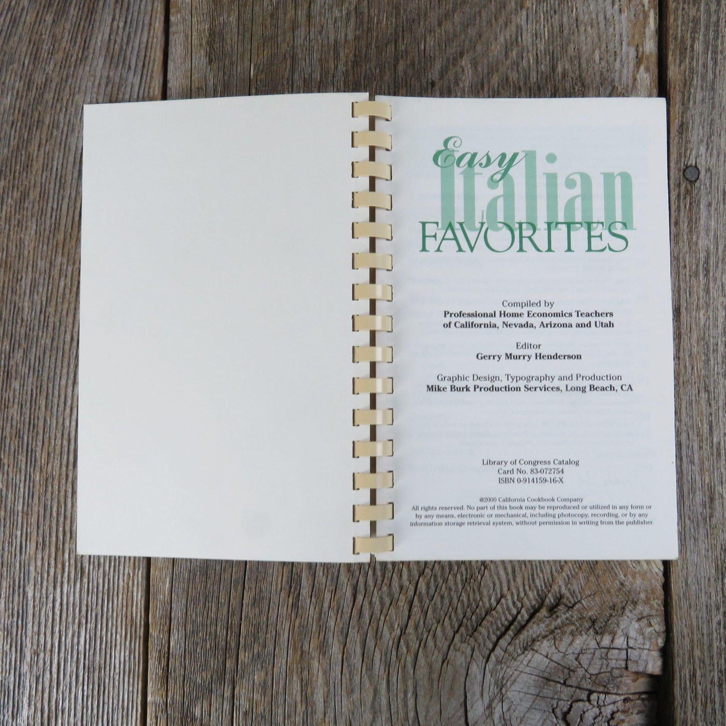 Vintage Cookbook Easy Italian Favorites California Nevada Arizona Utah Home Economics Teachers 2000