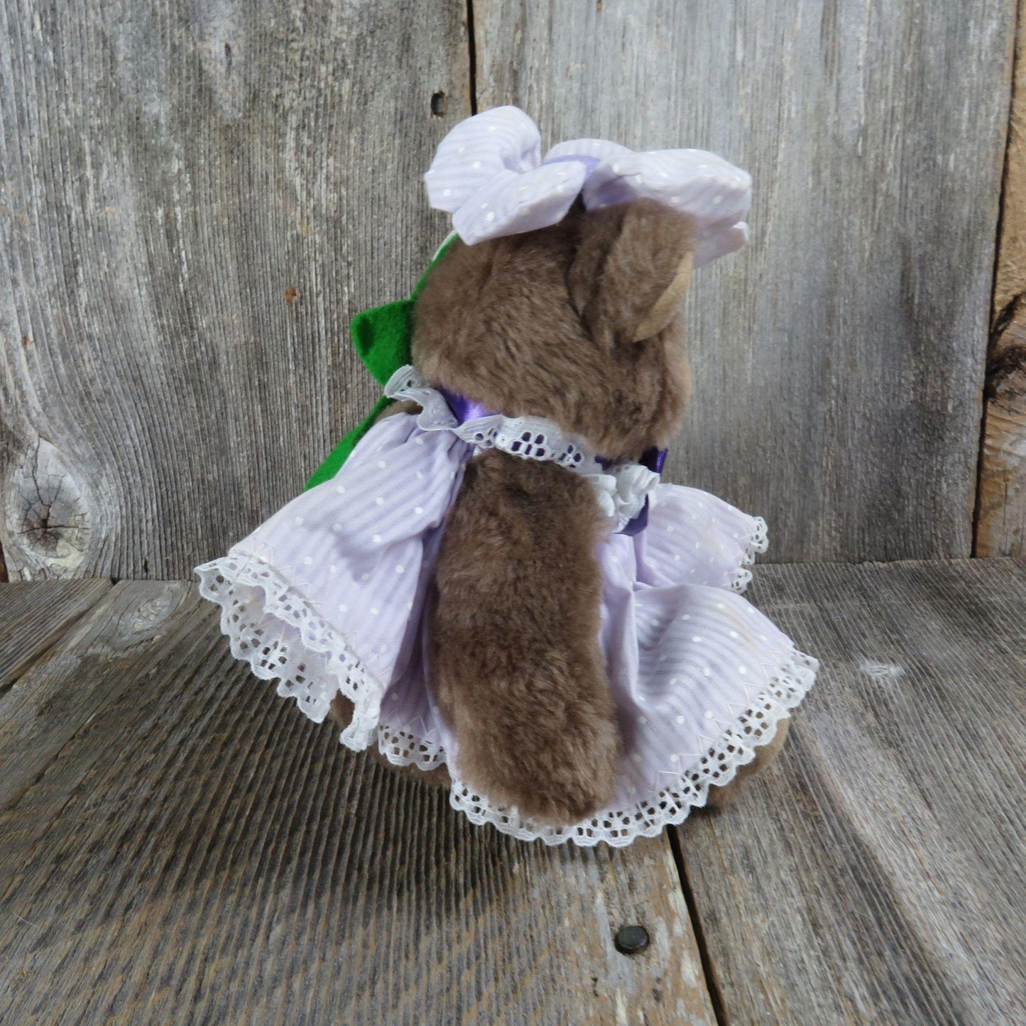 Vintage Teddy Bear Plush Purple Polk a Dot Dress Flower Hat Ribbon Dusty's Dream Jointed Stuffed Animal