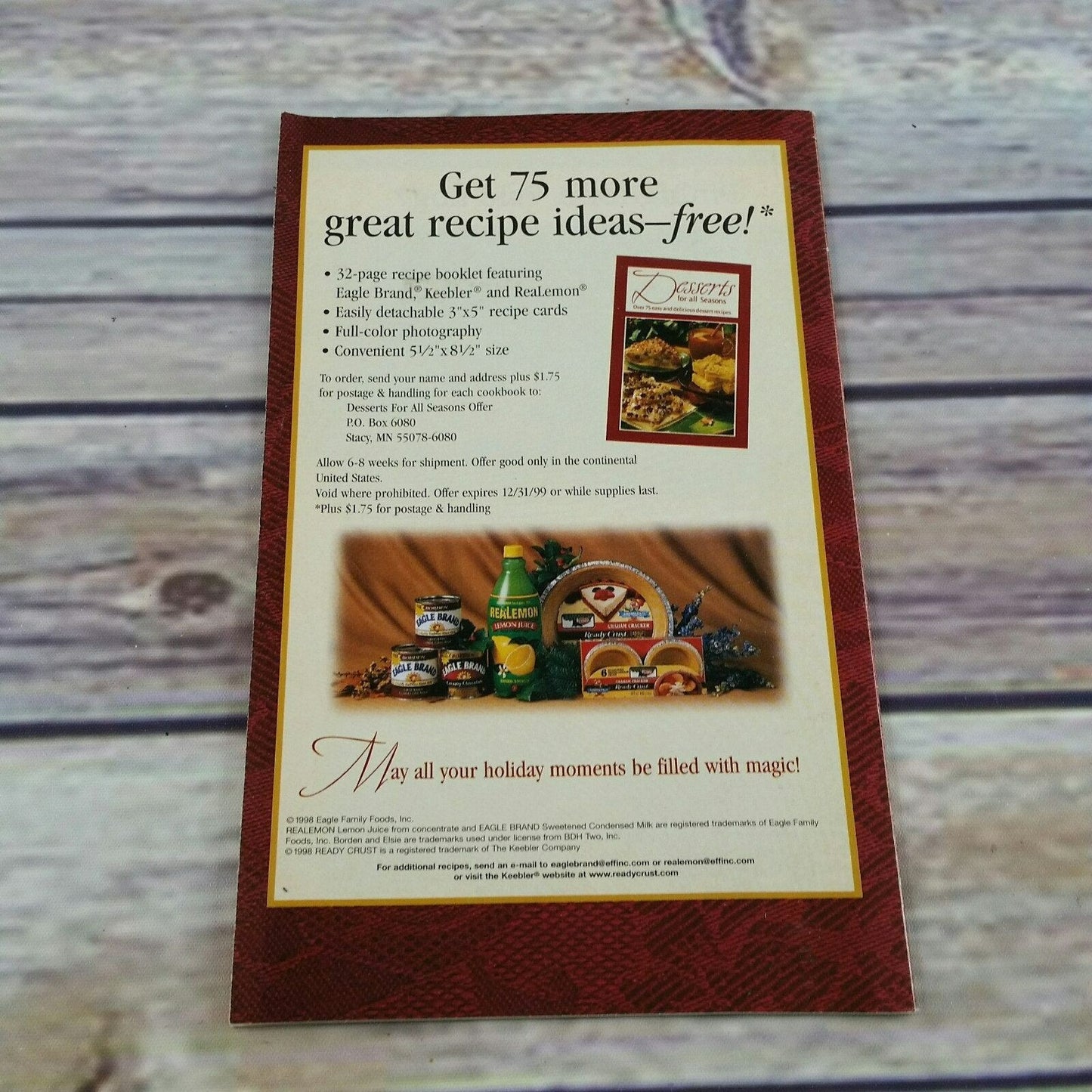 Vintage Desserts Cookbook 23 Dessert Recipes Eagle Family Foods 1998 Promo Paperback Booklet ReaLemon Keebler Ready Crust