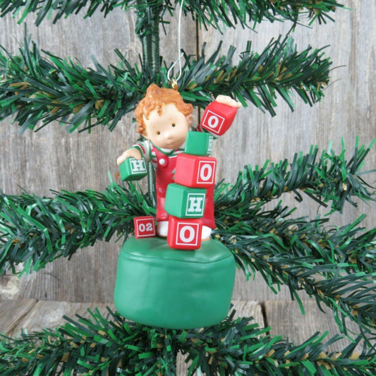 Child Toy Blocks Ornament Hallmark Teetering Toddler Baby Christmas HO HO 2002