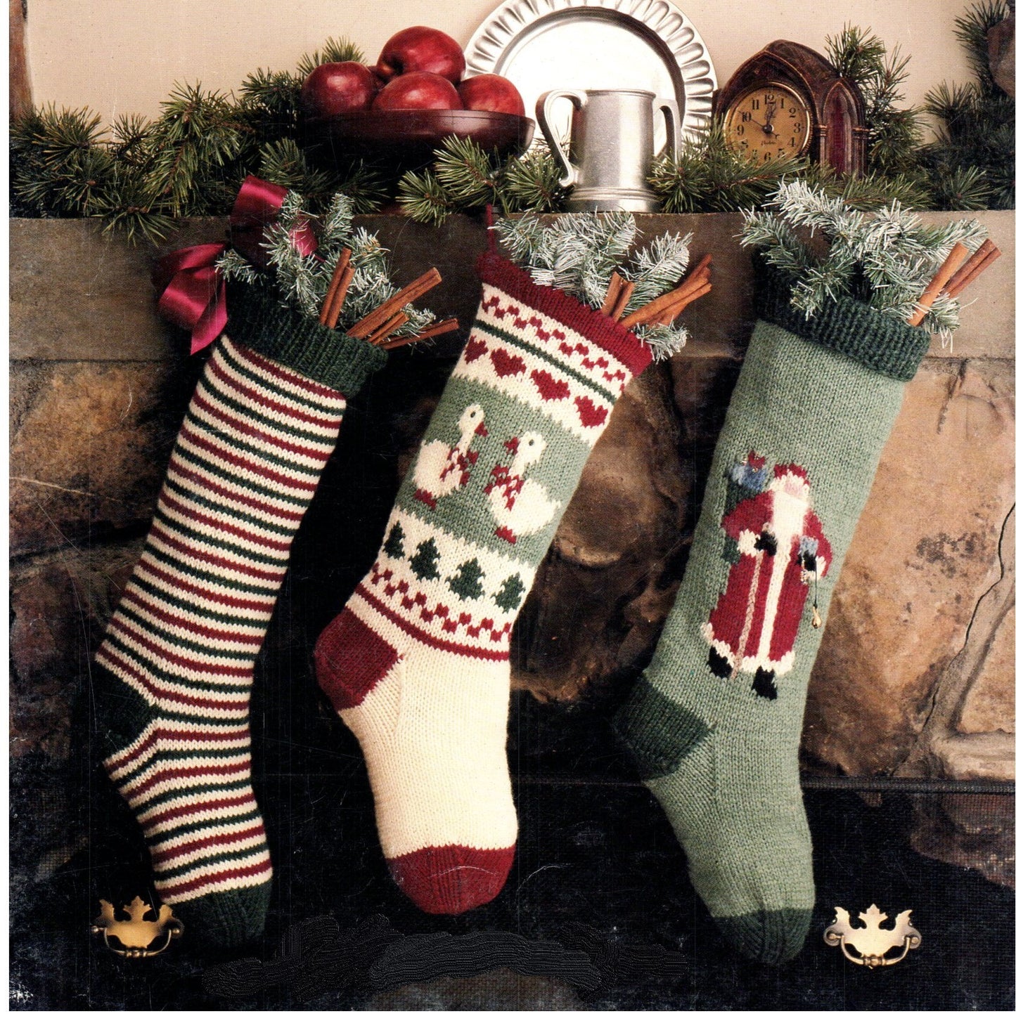 Vintage Knit Vintage Knit Christmas Stocking Pattern Santa Claus Geese Striped Knitted PDF Pattern - At Grandma's Table