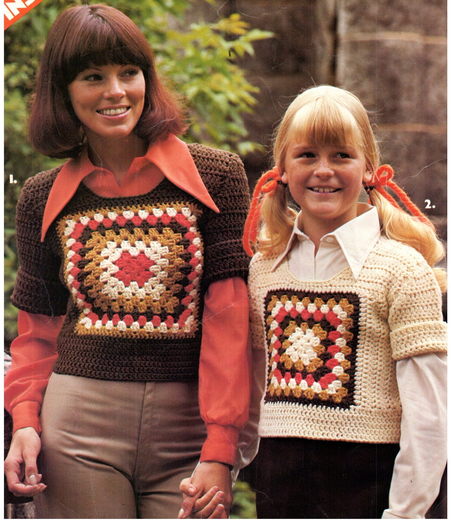 Vintage Crochet Granny Square Afghan and Sweater Pattern Child and Adult Sizes Download PDF - At Grandma's Table