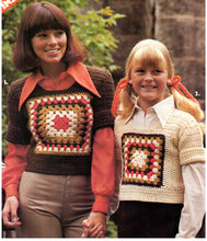 Load image into Gallery viewer, Vintage Crochet Granny Square Afghan and Sweater Pattern Child and Adult Sizes Download PDF - At Grandma&#39;s Table
