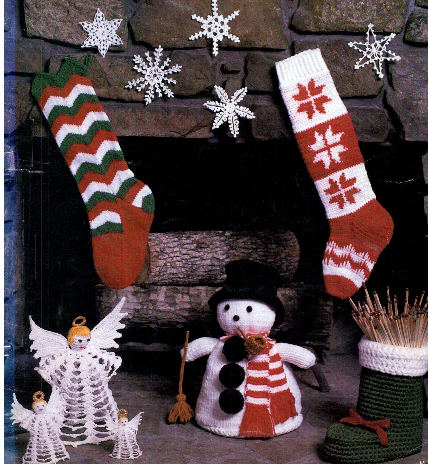Vintage Christmas Stocking Pattern Knit and Crochet Snowflake Angel Ornaments PDF Pattern - At Grandma's Table