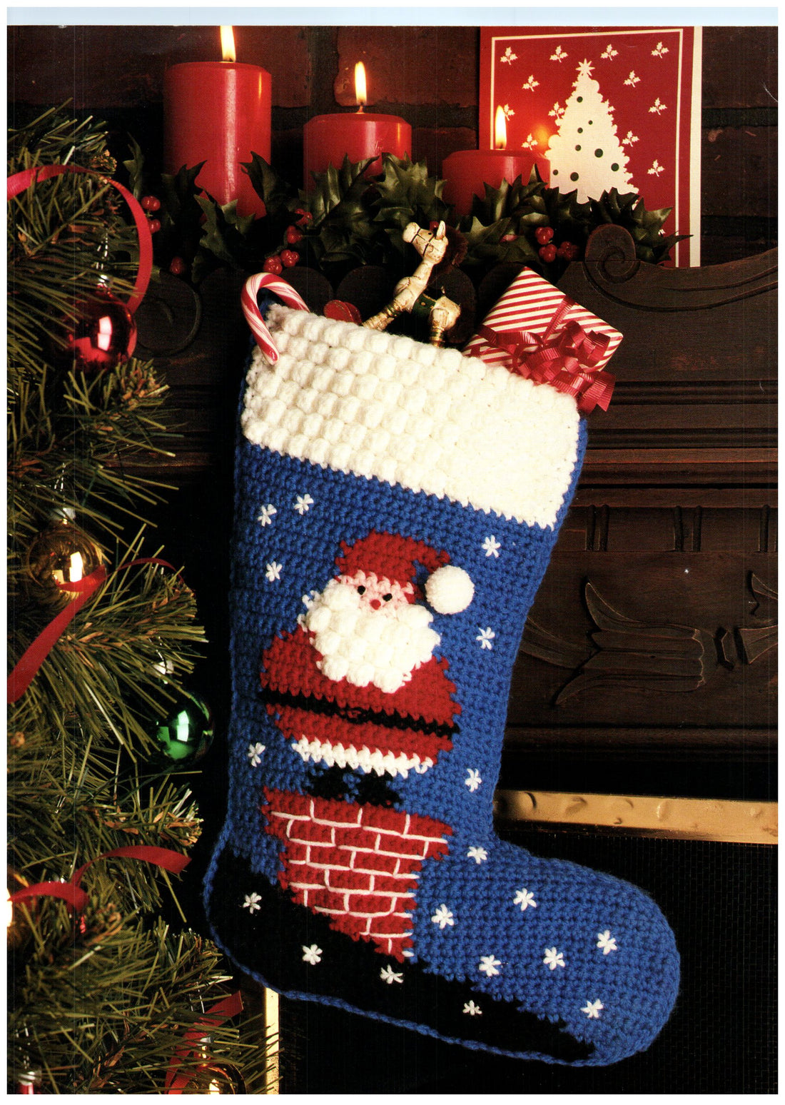 Vintage Crochet Christmas Stocking Pattern Snowman Santa Claus Sleepin ...
