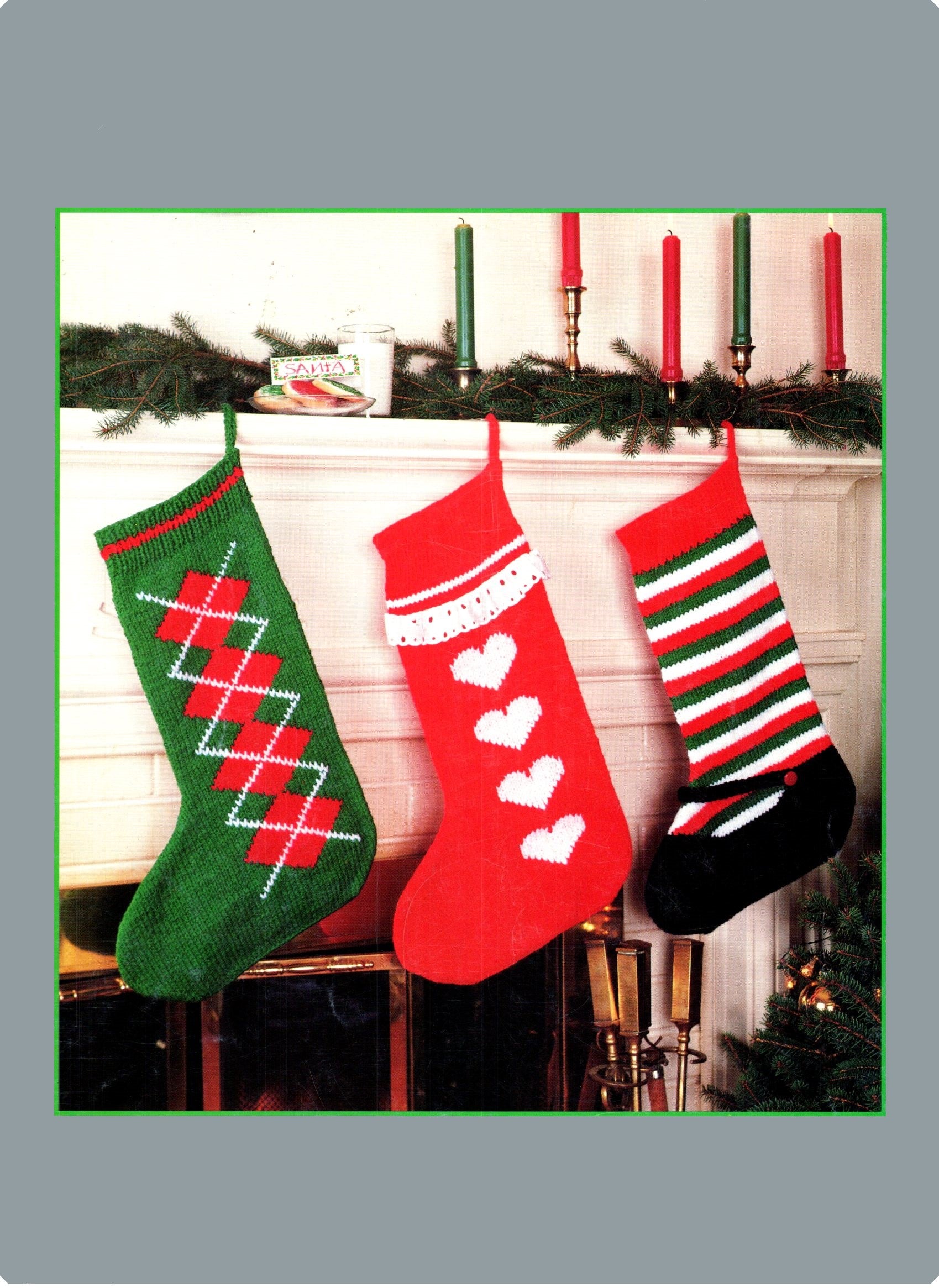 Vintage Knit Christmas Stockings Placemats and Angel Centerpiece Patterns Knitted PDF Pattern - At Grandma's Table