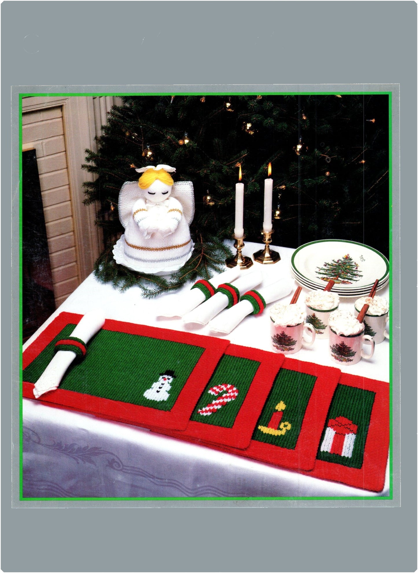 Vintage Knit Christmas Table Set Pattern Placemats Angel Centerpiece Stockings Knitted PDF Pattern - At Grandma's Table